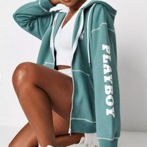 playboy x missguided green zip through hoodie
